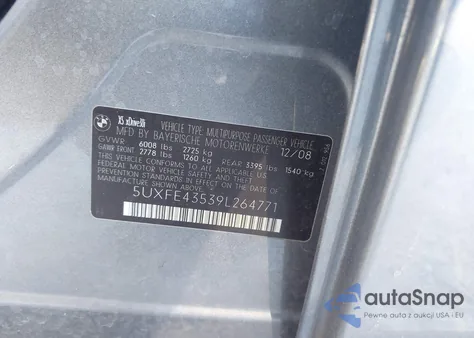 2009 BMW X5 xDrive30I z USA, uszkodzony, nr VIN 5UXFE43539L264771